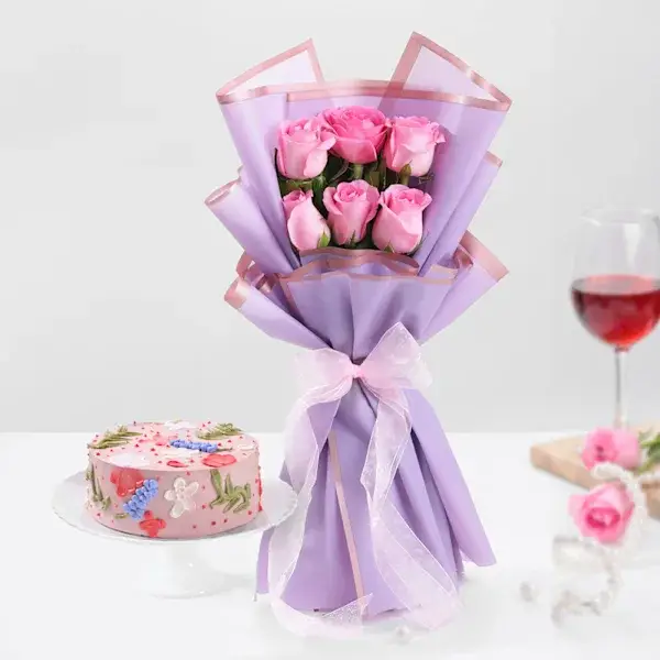 Blissful Bouquet And Delightful Cake Combo Romantic Duo