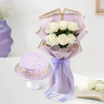 Roses Bouquet And Birthday Cake Gift Combo Romantic Duo"