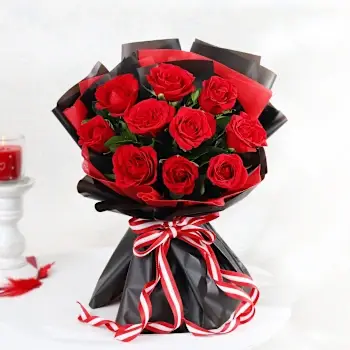 pdecadentchocolatetrufflecakeandredrosesbouquetcombo3905871